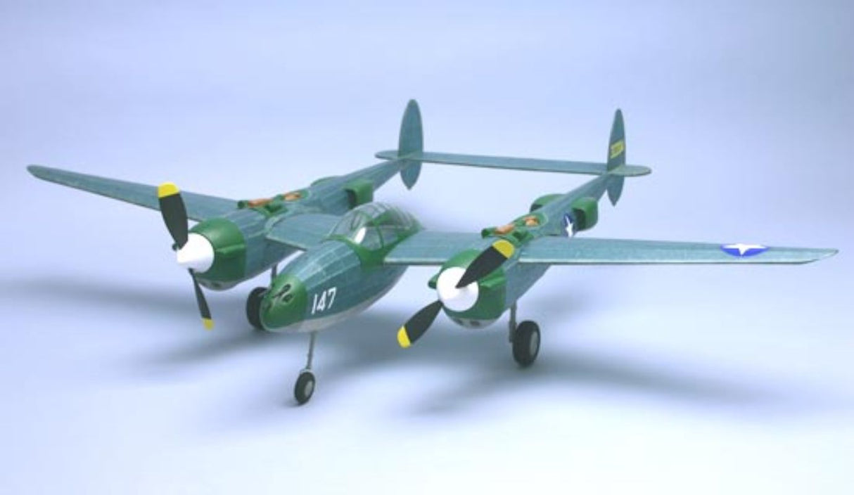 30-inch Balsa Glider P-38 Lightning model kit with vibrant decals, lightweight design, and easy assembly for enthusiasts.