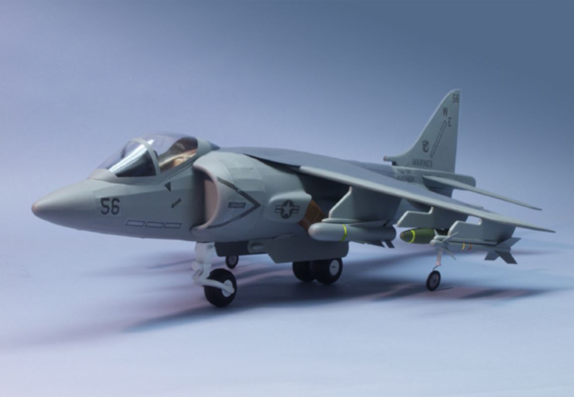 17-inch balsa glider model of the AV-8B Harrier, perfect for flying enthusiasts and easy to assemble.