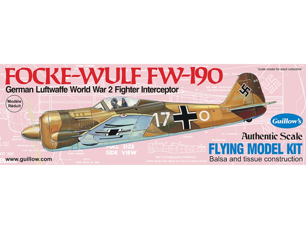 Balsa wood model glider kit of Focke Wulf FW-190, 16-inch wingspan, ideal for outdoor flying and aviation enthusiasts.