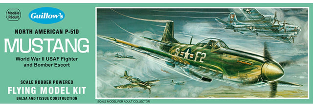 Balsa wood glider kit of P-51D Mustang with 17-inch wingspan, perfect for model-building enthusiasts and young pilots.