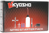 Kyosho Nitro Starter Kit featuring glow starter, fuel bottle, and essential tools for optimizing nitro RC vehicle performance.