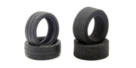 Kyosho FZ02 1/10 medium radial tyres, offering durability, grip, and stability for enhanced RC racing performance.