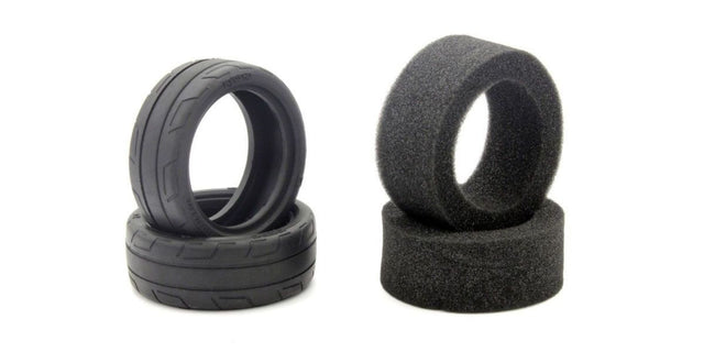 Kyosho FZ02 1/10 medium radial tyres, offering durability, grip, and stability for enhanced RC racing performance.