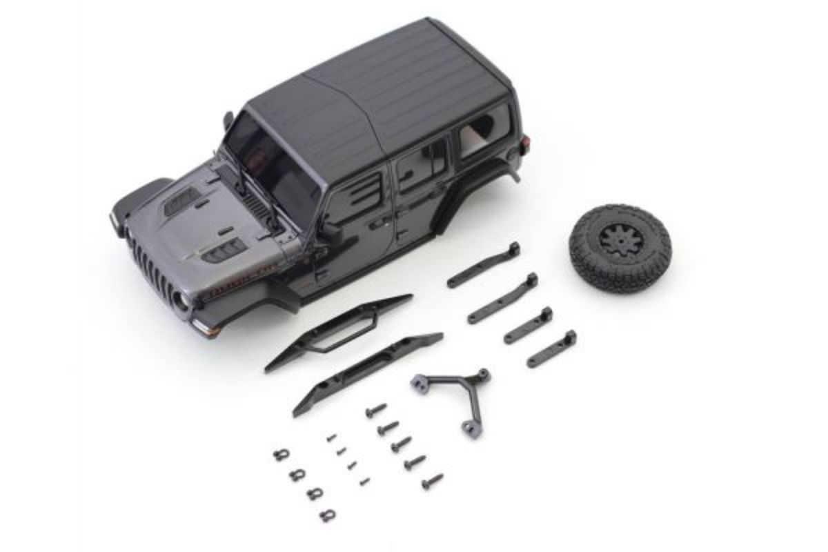 Diecast MX-01 Jeep Wrangler model in gunmetal, featuring detailed design, opening doors, and 1:18 scale for collectors.