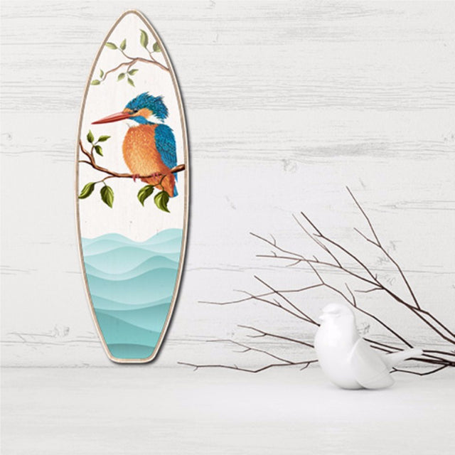 Vibrant Kingfisher wall art on eco-friendly pine ply, perfect for enhancing decor with nature's elegance.