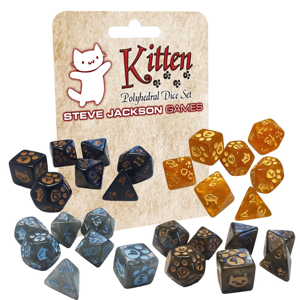 Kitten Polyhedral Dice Set Brown