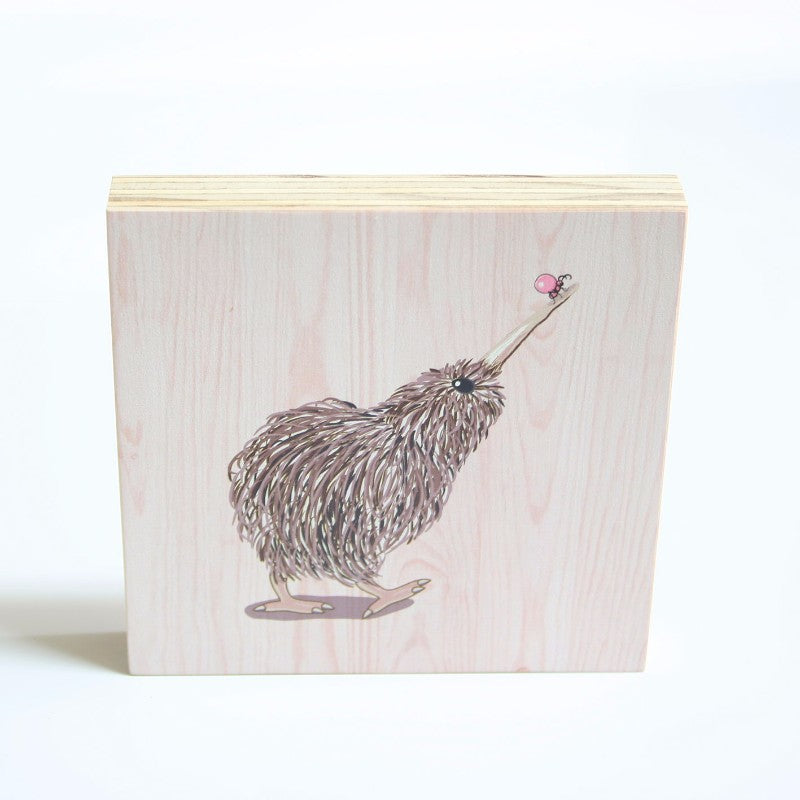 Kiwiana Wall Art - Plywood Art Block : Kiwi With Ant