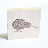 Kiwiana Wall Art - Plywood Art Block : Kiwi With Butterfly