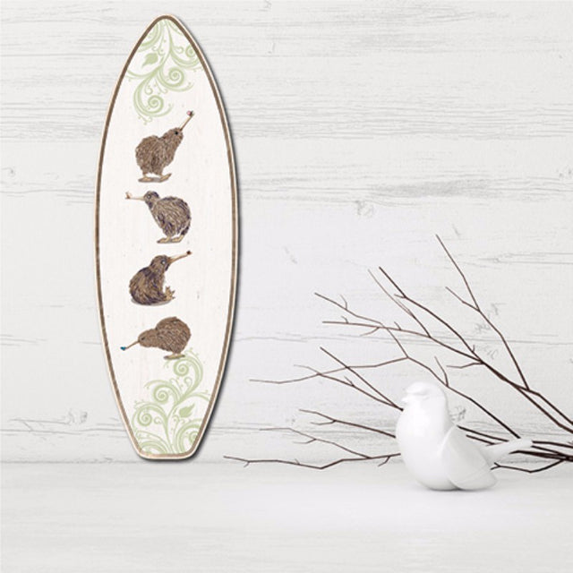 Kiwiana Wall Art featuring a pine ply surfboard design that celebrates New Zealand culture, ready to hang in any room.