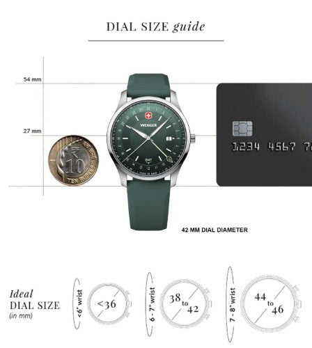 Men's Watch - WENGER CITY GMT 42mm Green Dial & Silicon Strap