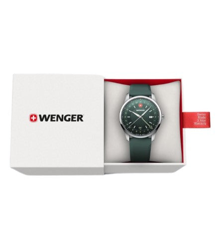 Men's Watch - WENGER CITY GMT 42mm Green Dial & Silicon Strap
