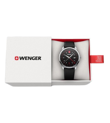 Men's Watch - WENGER CITY GMT 42mm Black Dial & Silicon Strap