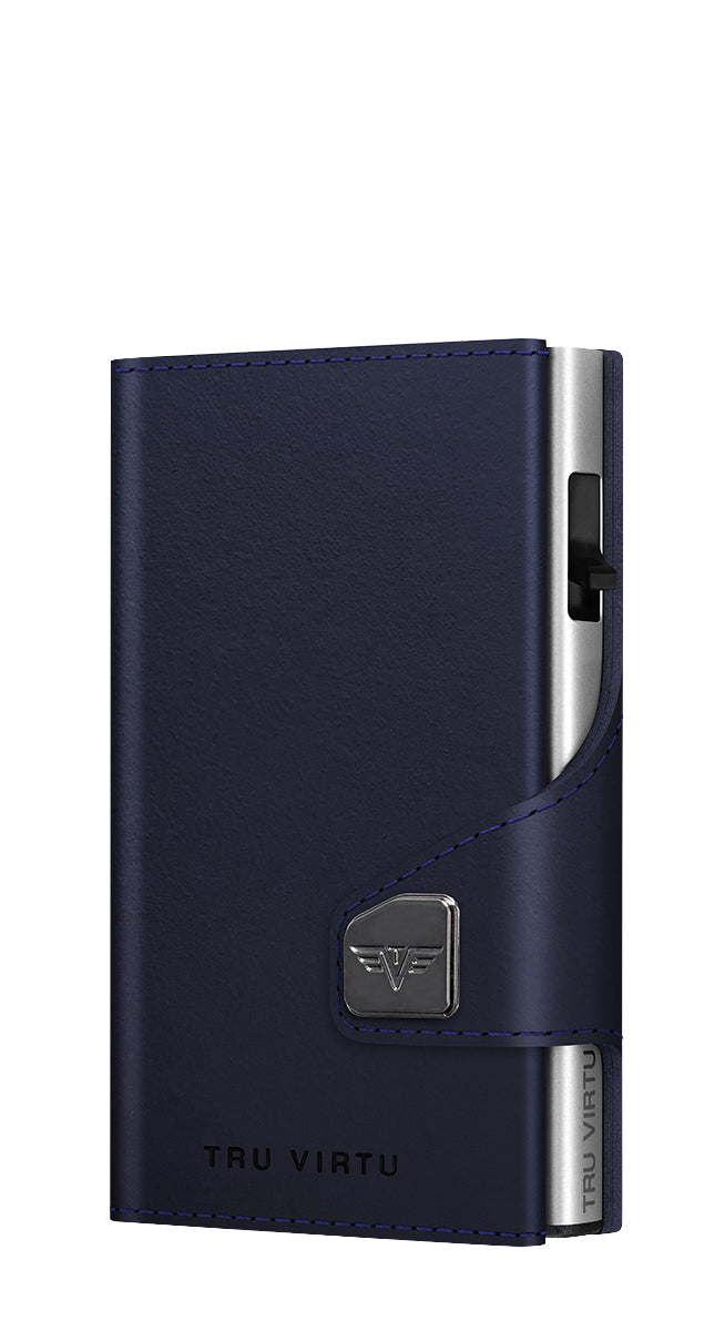 Card Case - Tru Virtu Vegan Apple Leather (Dark Blue/Silver)