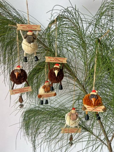 Wooden Christmas Pompom Kiwi Hanging Ornaments 36pc