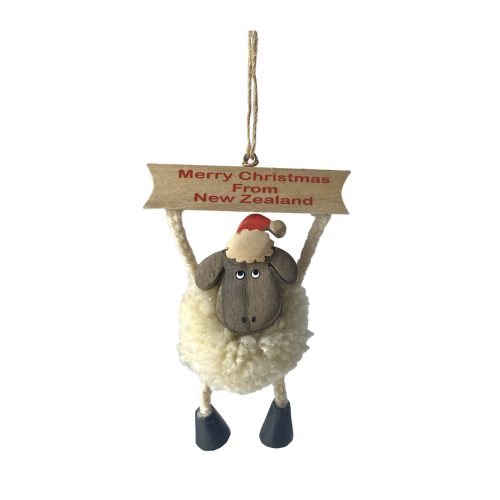 Wooden Christmas Pompom Sheep Hanging Ornaments 36pc