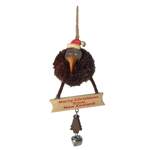 Wooden Christmas Pompom Kiwi Hanging Ornaments 36pc