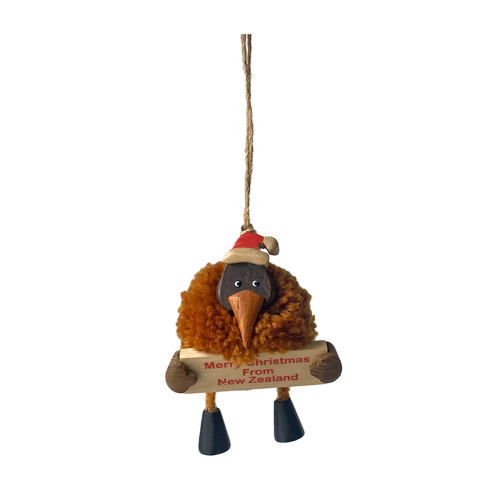 Wooden Christmas Pompom Kiwi Hanging Ornaments 36pc