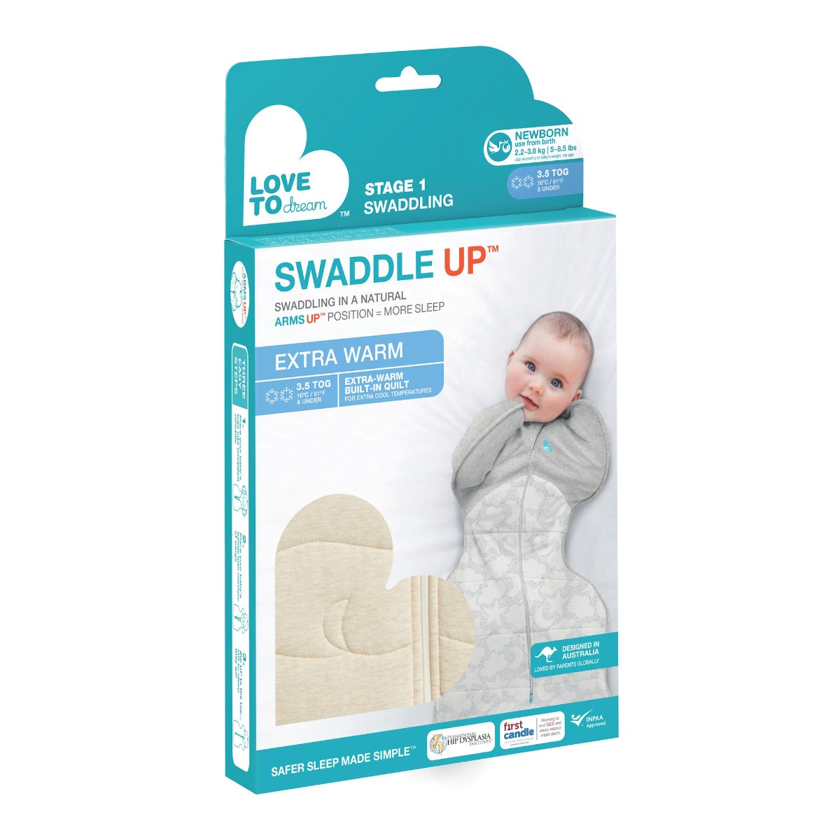 Love to Dream Swaddle Up™ Extra Warm 3.5 TOG - Blush Heart Oatmeal - Small