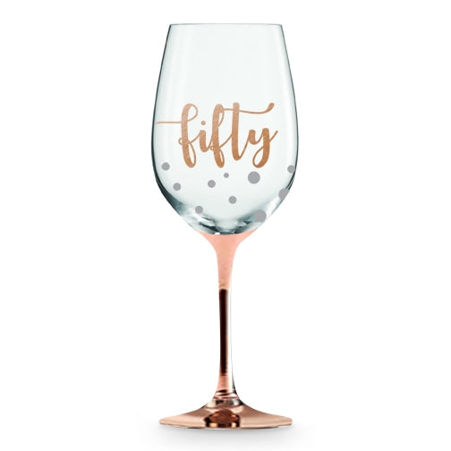 50th Rose Gold Stem Wine Glass 430ml
