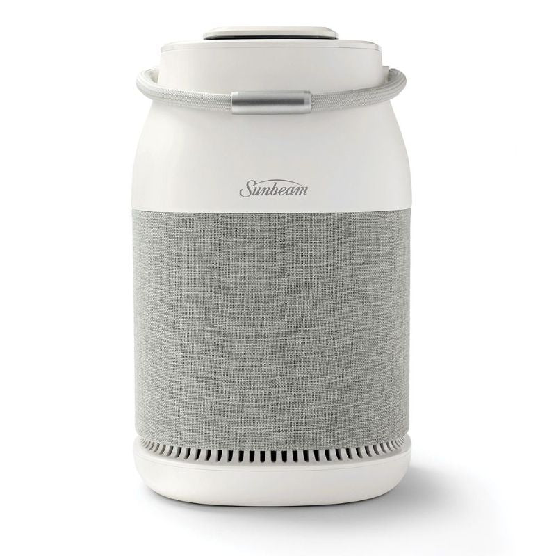 Fresh Protect™ Air Purifier with sleek design, 360° air intake, UV light, and True HEPA filter for healthier air.