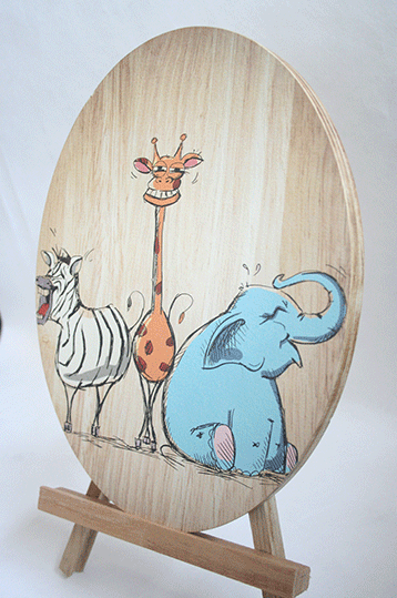 Laughing Animals - Plywood Oval - Wall Art