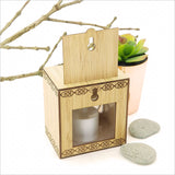 Koru LED Tealight Candle Box made of bamboo, featuring 7 color-changing LED tealights and a wall mount option.