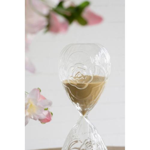ROSE EMBOSSED HOUR GLASS WITH TAN SAND - LARGE