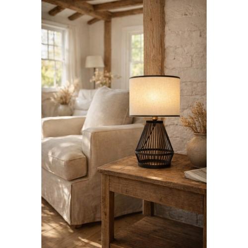 BAMBOO & LINEN TABLE LAMP - NATURAL/BLACK