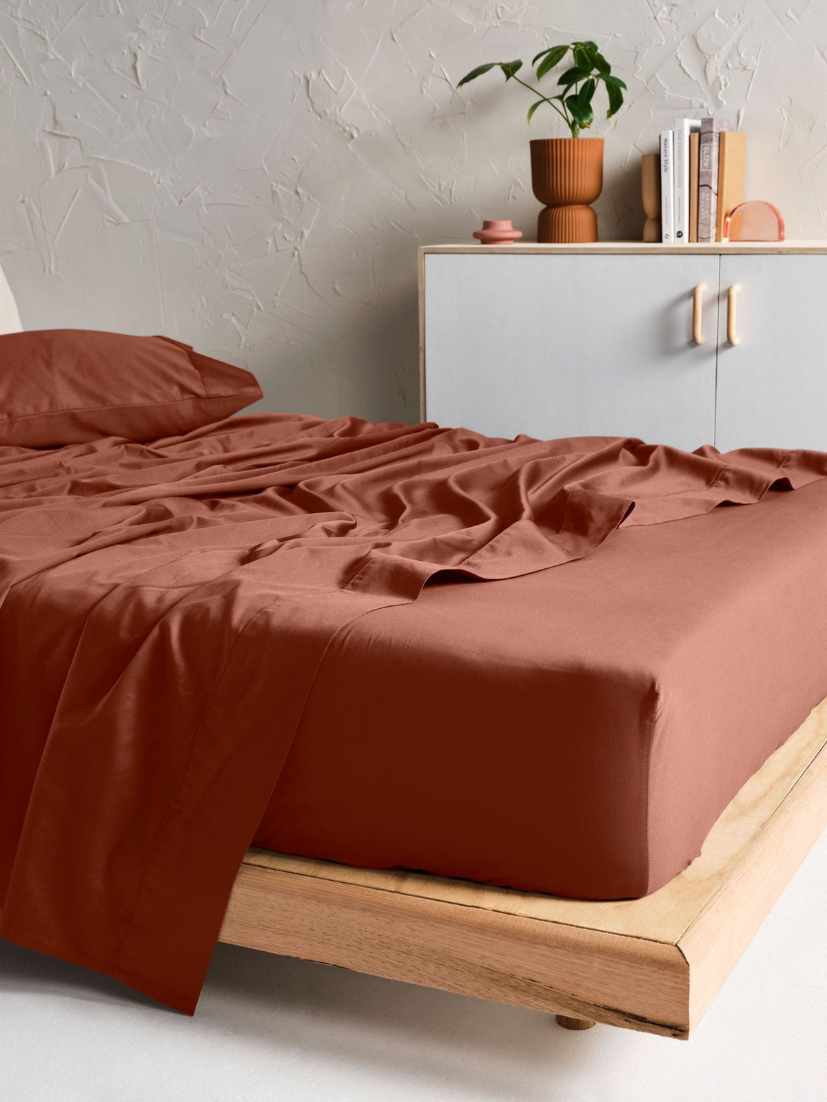 Sheet Set - 500 Thread Count Cotton Sateen Augusta Brick - King Single