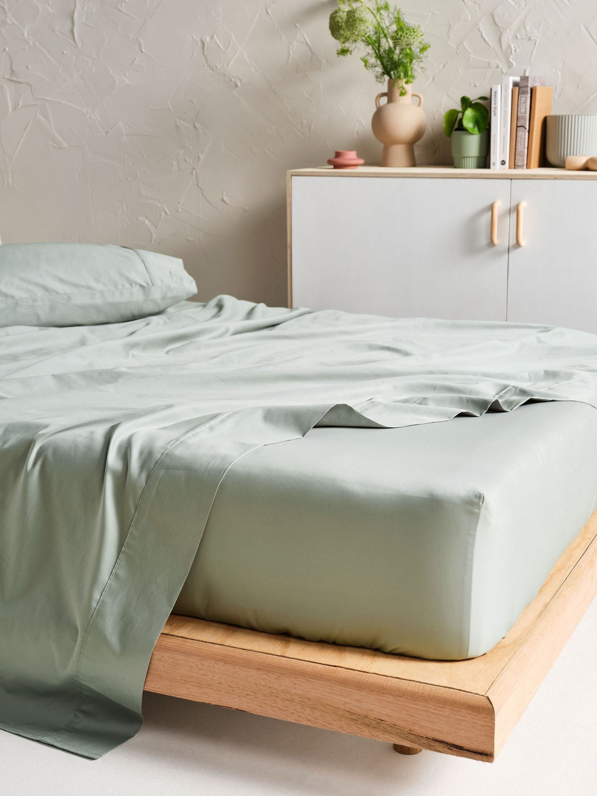 Fitted Sheet - 500TC Cotton Sateen Augusta Green Gum 50cm - King Single
