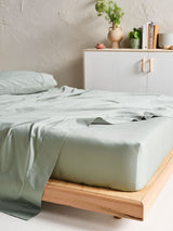 Fitted Sheet - 500TC Cotton Sateen Augusta Green Gum 50cm - King Single