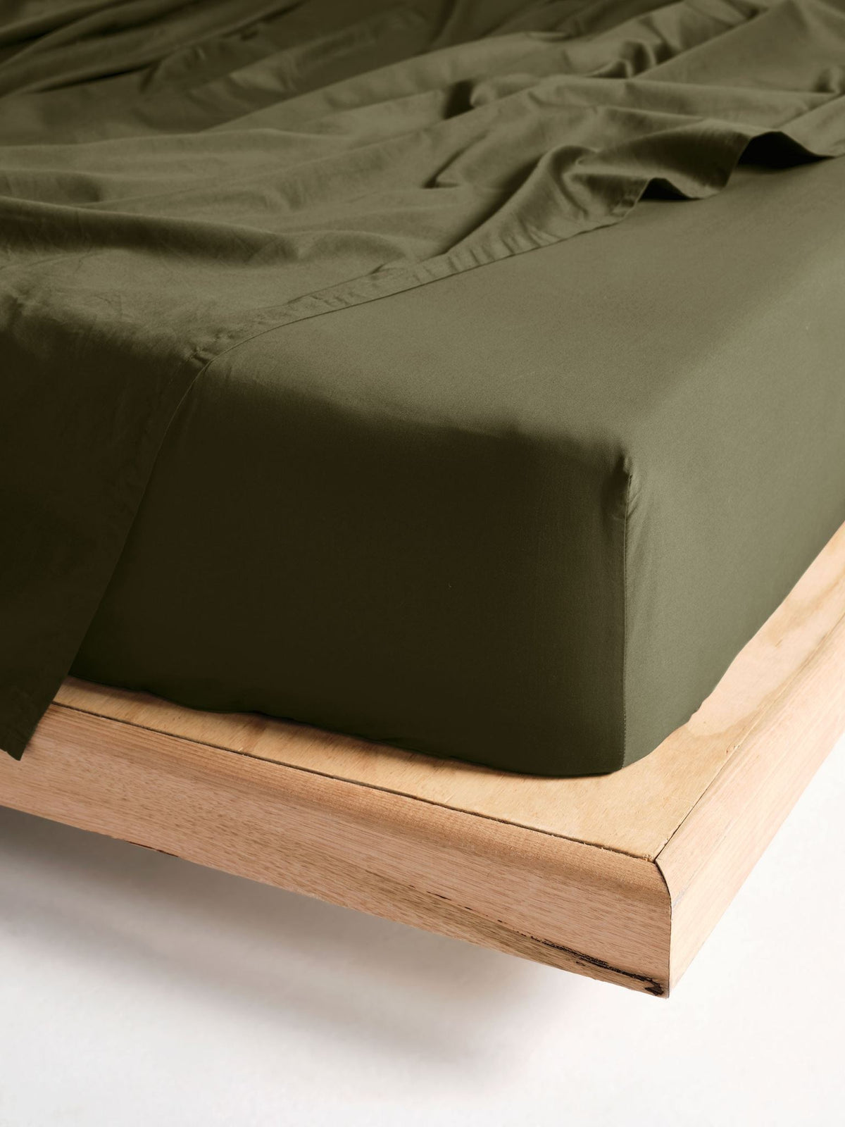 Fitted Sheet - 500 Thread Count Cotton Sateen Augusta Olive 50cm - Queen