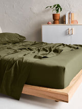 Sheet Set - 500 Thread Count Cotton Sateen Augusta Olive Linen House - Double