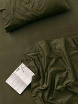 Fitted Sheet - 500 Thread Count Cotton Sateen Augusta Olive 50cm - Queen