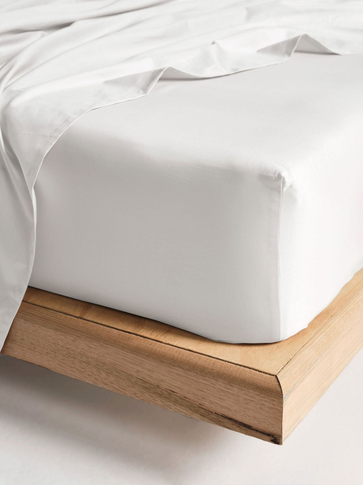 Fitted Sheet - 500 Thread Count Cotton Sateen Augusta White 50cm - Single