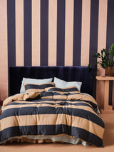 Quilt Cover Set - Rugby Stripe Bluestone Linen House - Double Blue