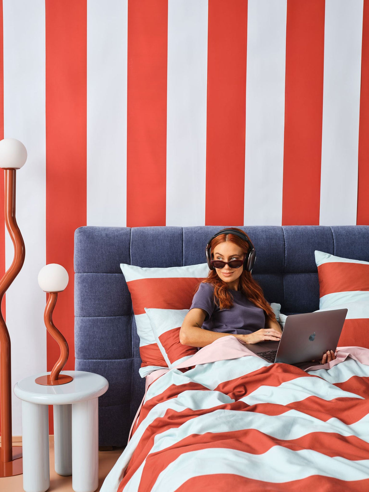 Quilt Cover Set - Rugby Stripe Chilli Linen House - King Brown
