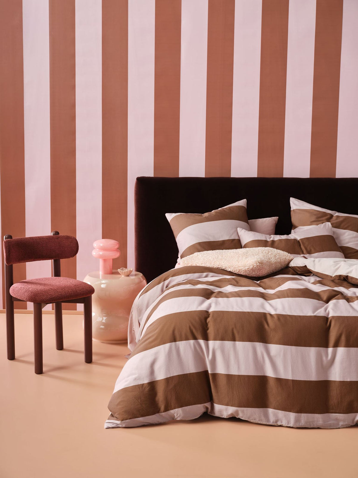 Quilt Cover Set - Rugby Stripe Orchid Linen House - Double Purple