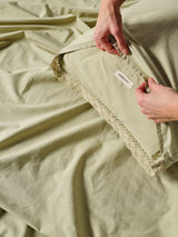 Sheet Set - 250TC Washed Organic Cotton Marion Pistachio - Queen Green