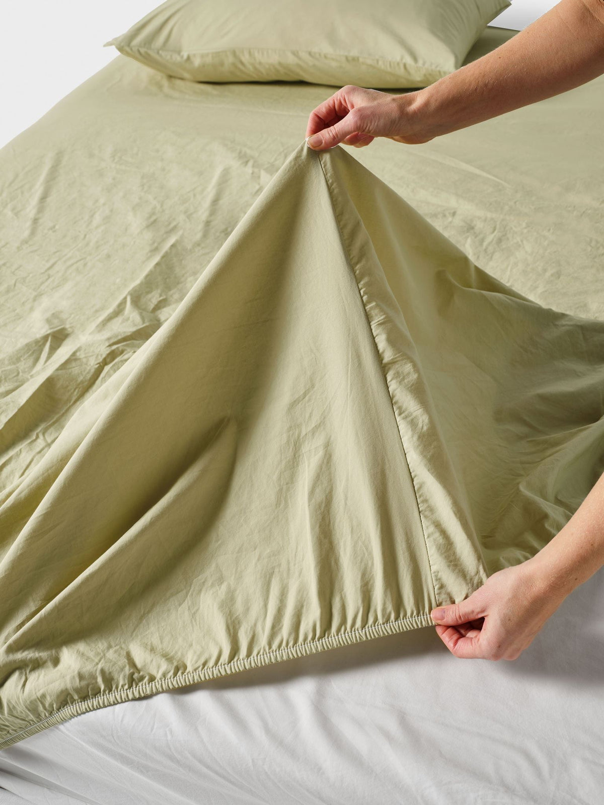 Sheet Set - 250TC Washed Organic Cotton Marion Pistachio - Double Green