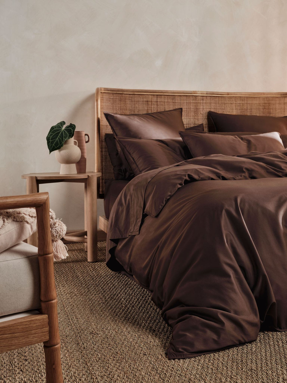 Quilt Cover Set - 400 Thread Count Bamboo Cotton Nara Chocolate - Double Brown