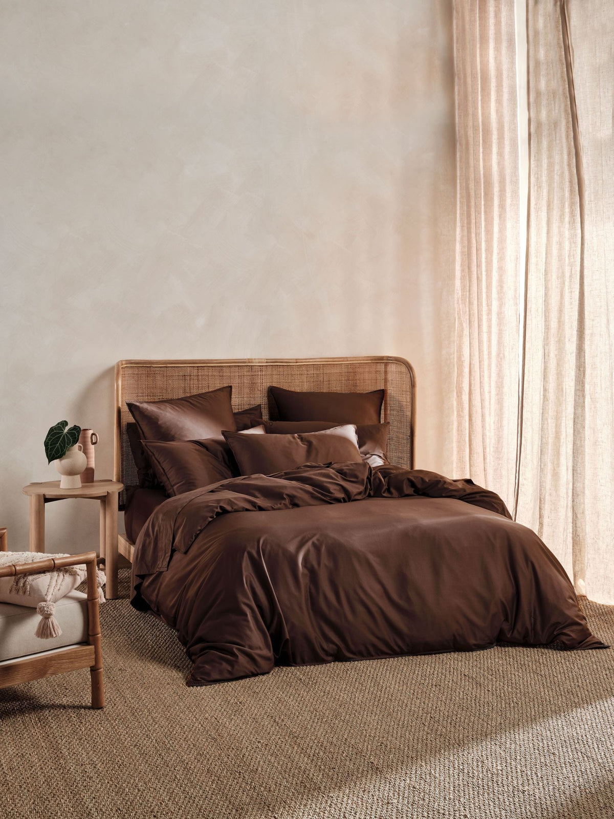 Quilt Cover Set - 400 Thread Count Bamboo Cotton Nara Chocolate - Double Brown