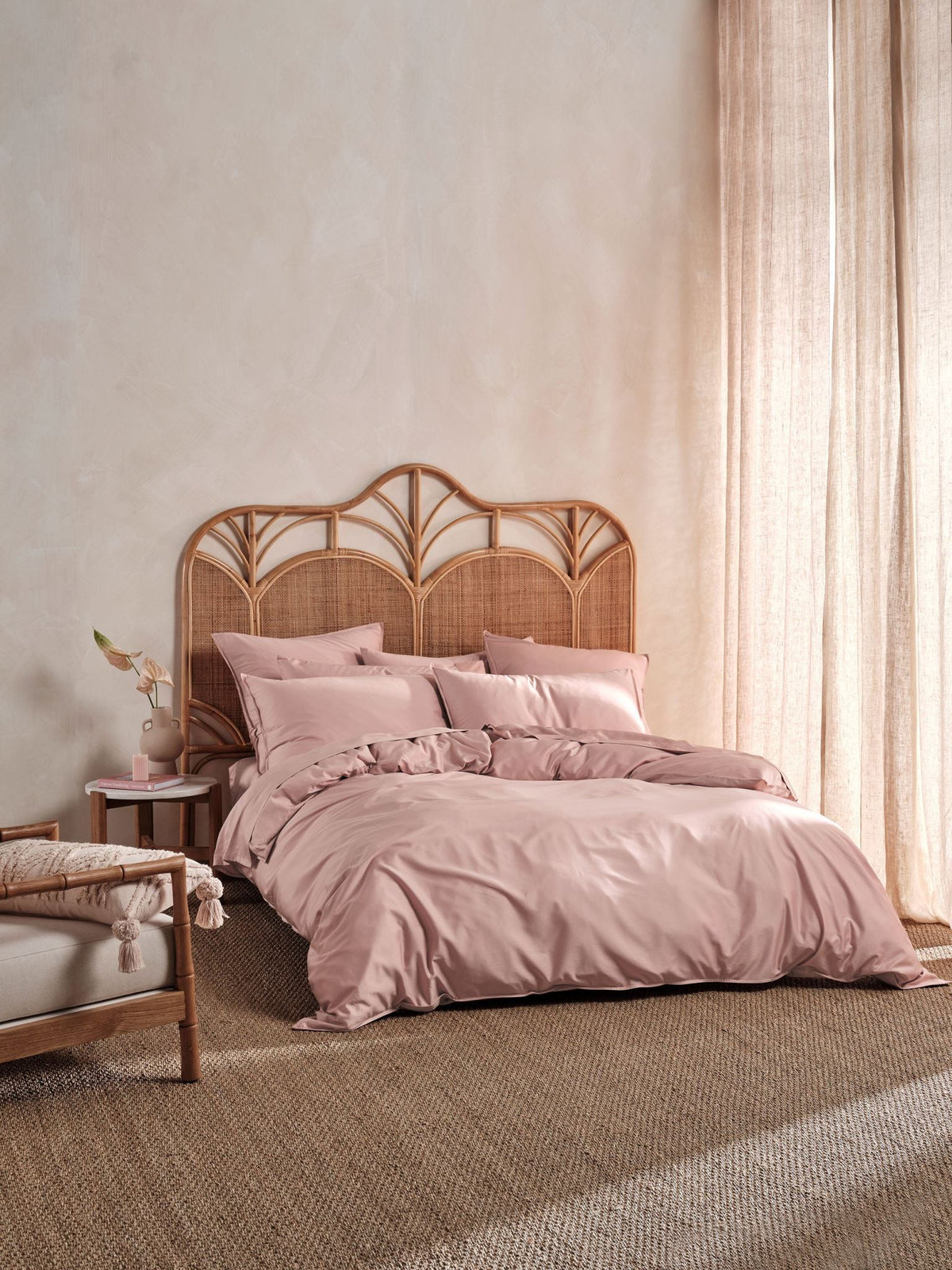 Quilt Cover Set - 400 Thread Count Bamboo Cotton Nara Rose - Double Pink