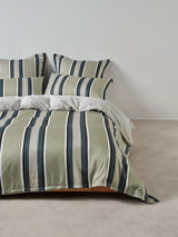 Quilt Cover Set - Nara Stripe Bluestone Linen House - Queen Blue