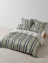Quilt Cover Set - Nara Stripe Bluestone Linen House - Queen Blue