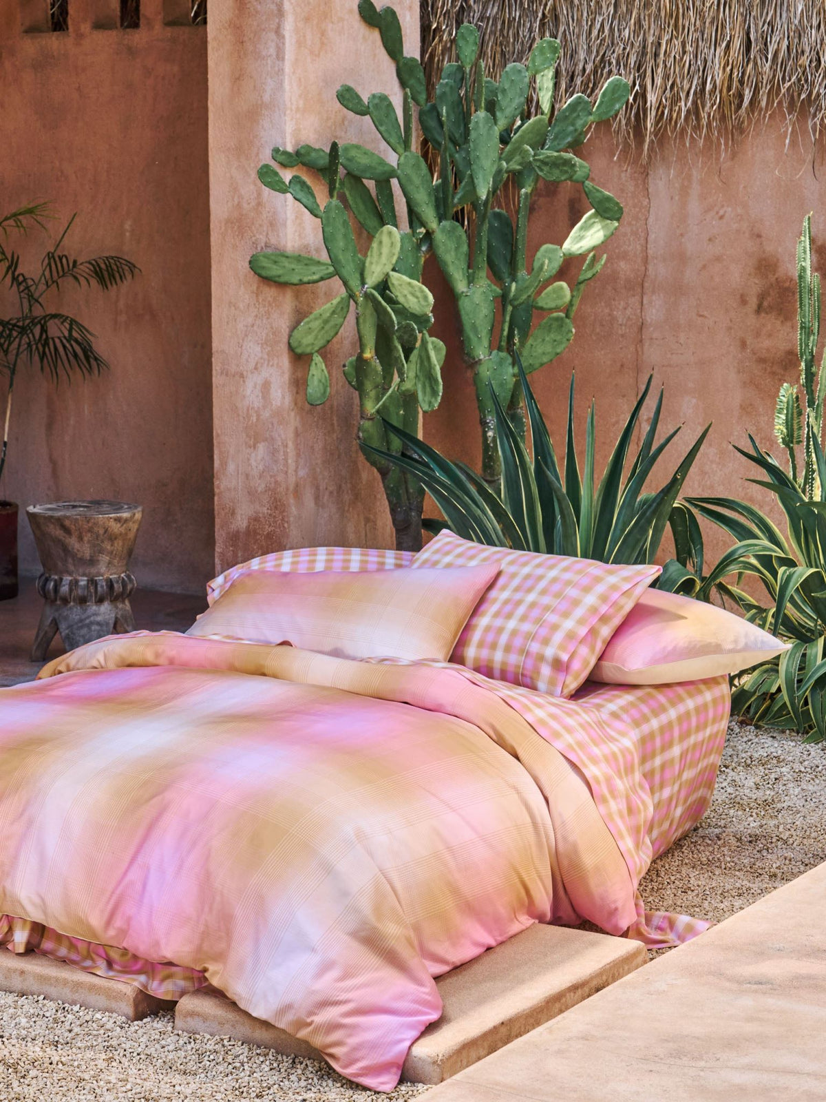 Quilt Cover Set - Sunrise Check Bubblegum Linen House - Double Pink