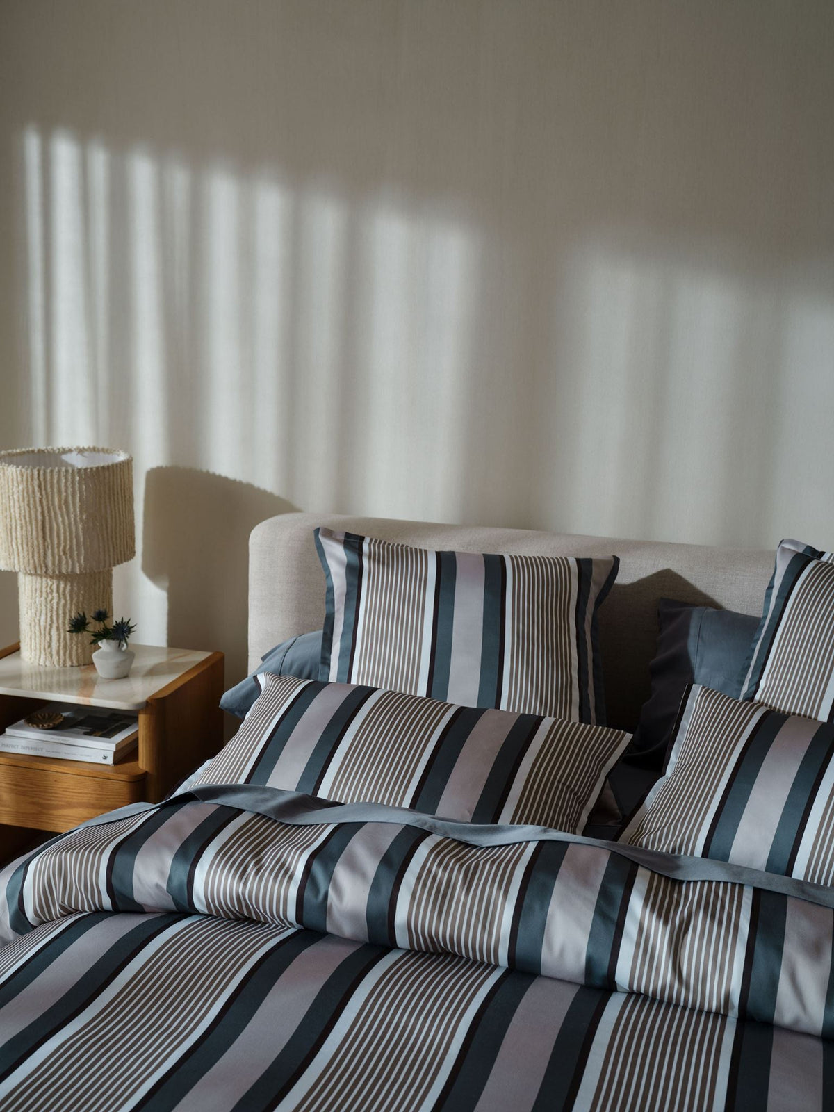Quilt Cover Set - Nara Stripe Bluestone Linen House - Queen Blue