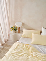Quilt Cover Set - Surf Wash Butter 400 Thread Count Linen House - Double Yellow