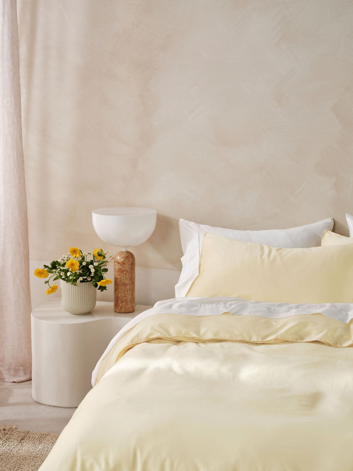 Quilt Cover Set - Surf Wash Butter 400 Thread Count Linen House - Double Yellow