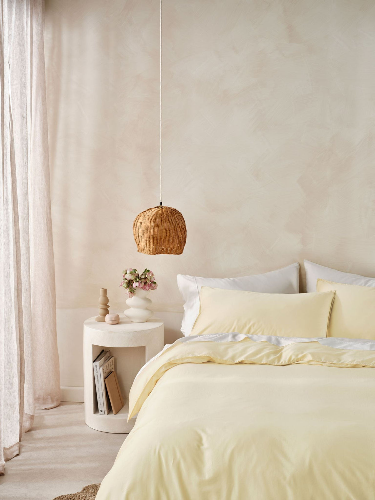 Quilt Cover Set - Surf Wash Butter 400 Thread Count Linen House - King Yellow